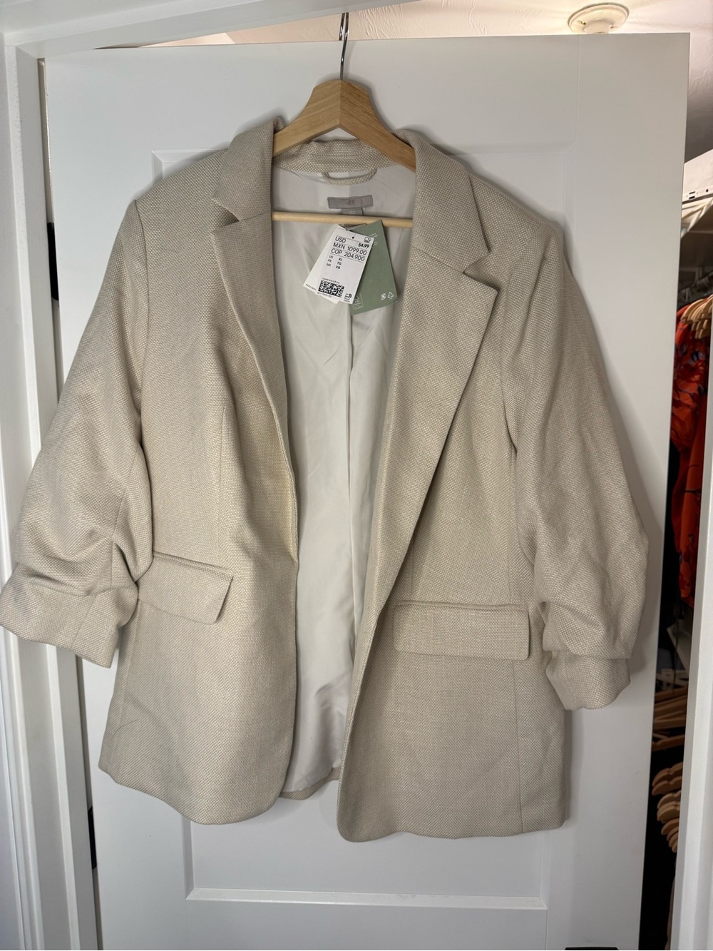 NWT H&M Cream Ivory Blazer Size XL Tailored Work Jacket
